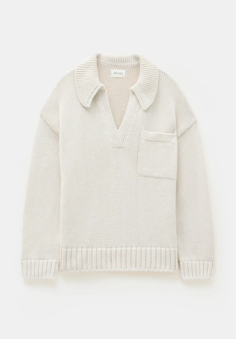 hush Jumpers & Cardigans|Knitted Cotton Rugby Jumper With Pocket Stone White