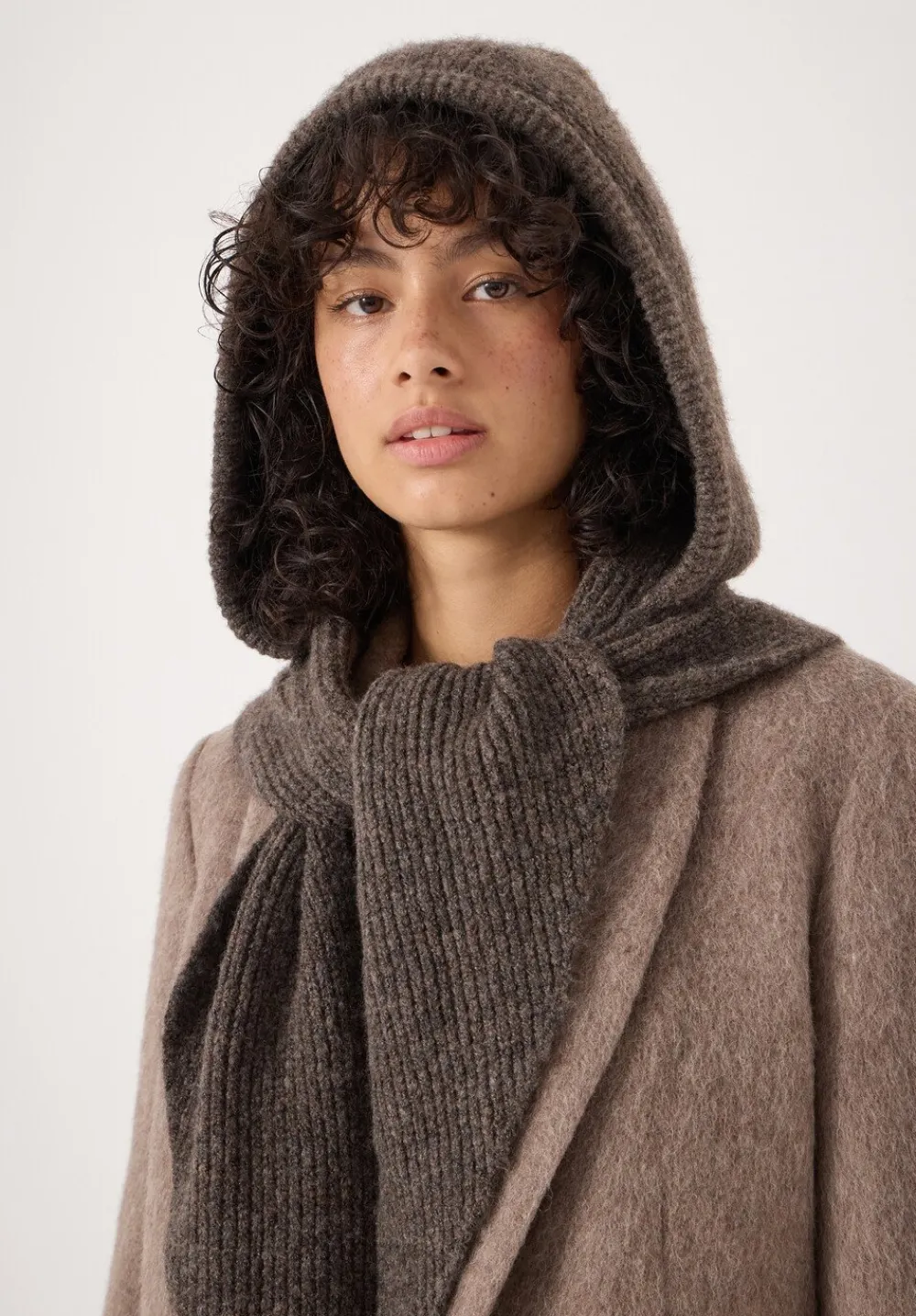hush Scarves|Hats|Knitted Hooded Scarf Light Brown