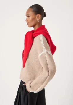 hush Scarves|Hats|Knitted Hooded Scarf Bright Red