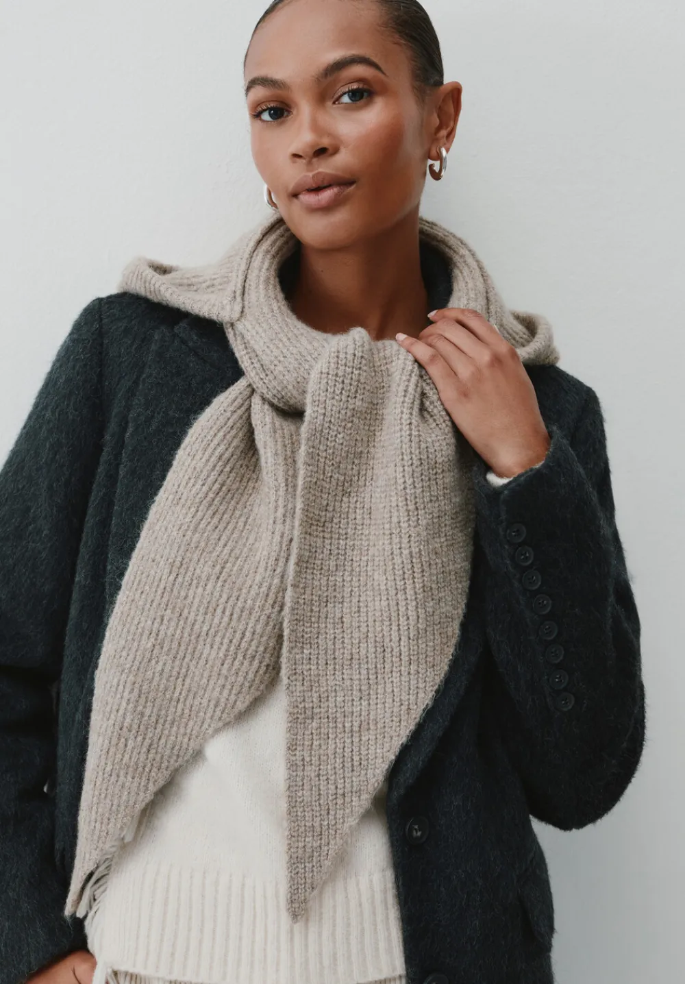 hush Scarves|Hats|Knitted Hooded Scarf Oatmeal Grey