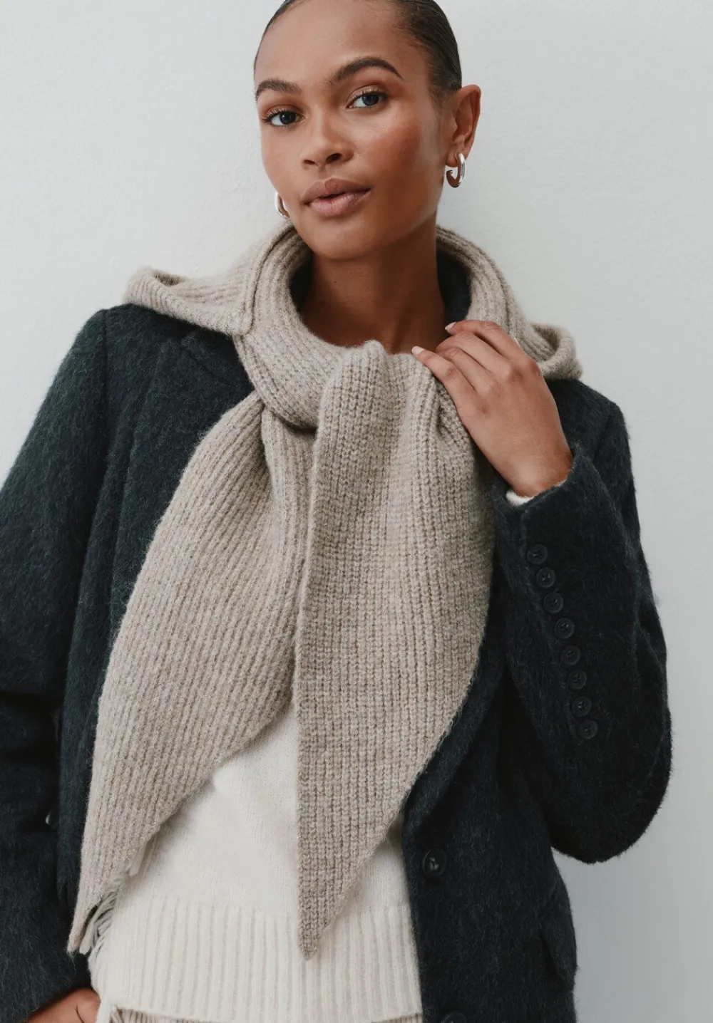 hush Scarves|Hats|Knitted Hooded Scarf Oatmeal Grey