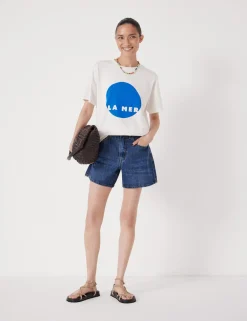 hush Tops & T-Shirts|La Mer Graphic Cotton T-Shirt Ecru White