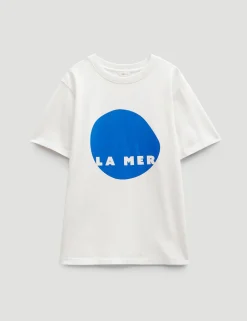 hush Tops & T-Shirts|La Mer Graphic Cotton T-Shirt Ecru White