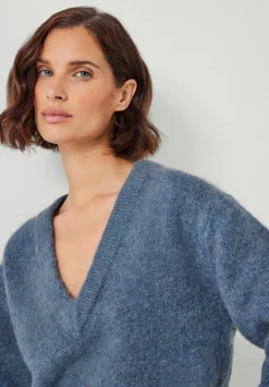hush Jumpers & Cardigans|Lacey V Neck Alpaca Blend Jumper Smokey Blue
