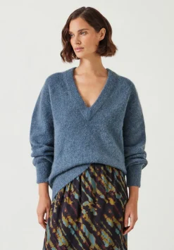 hush Jumpers & Cardigans|Lacey V Neck Alpaca Blend Jumper Smokey Blue