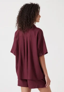 hush Swimwear & Beachwear|Lana Linen Blend Shirt Burgundy Red