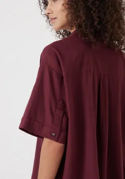 hush Swimwear & Beachwear|Lana Linen Blend Shirt Burgundy Red