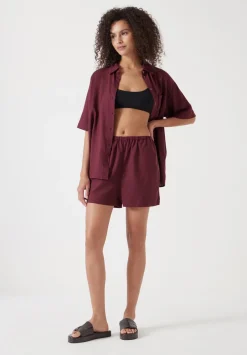 hush Swimwear & Beachwear|Shorts|Lana Linen Blend Shorts Burgundy Red