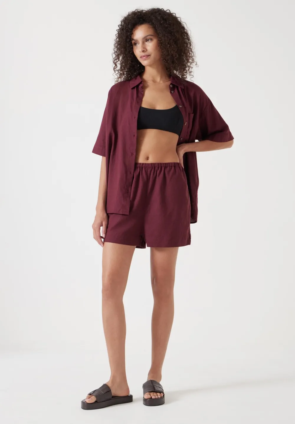 hush Swimwear & Beachwear|Shorts|Lana Linen Blend Shorts Burgundy Red