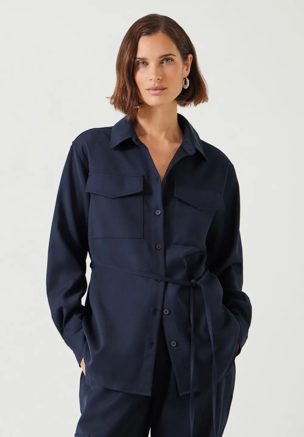 hush Shirts & Blouses|Lara Utility Wool Shirt Navy