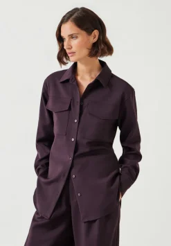 hush Shirts & Blouses|Lara Utility Wool Shirt Oxblood Red