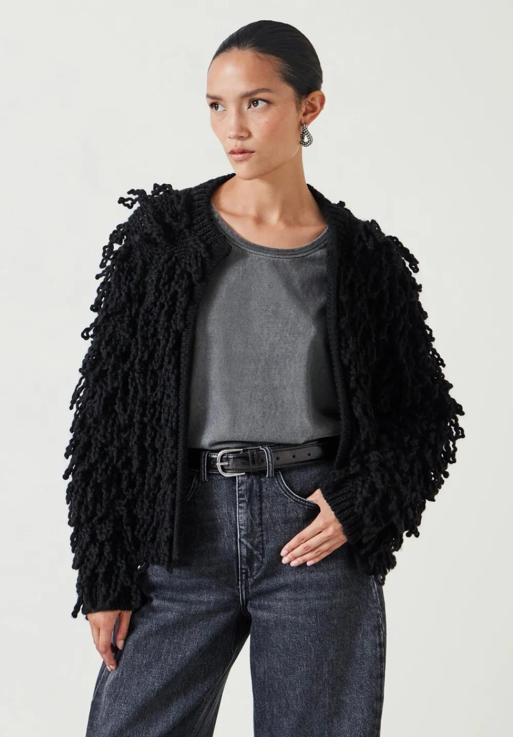 hush Jumpers & Cardigans|Leah Loop Edge To Edge Cardigan Black