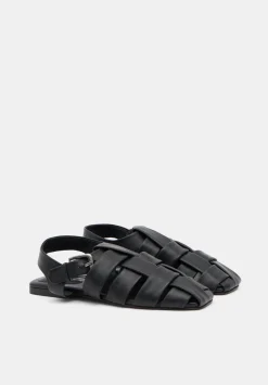 hush Sandals|Flats|Leather Caged Fisherman Sandals Black