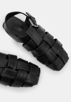 hush Sandals|Flats|Leather Caged Fisherman Sandals Black