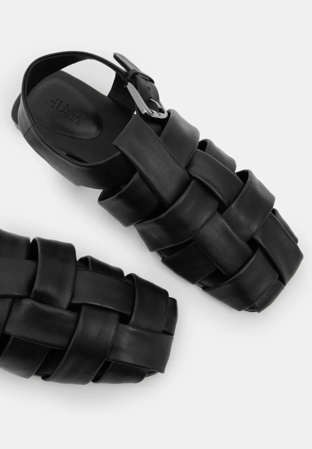 hush Sandals|Flats|Leather Caged Fisherman Sandals Black