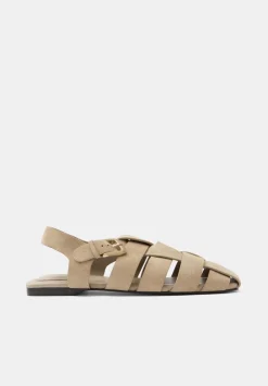 hush Flats|Sandals|Leather Caged Fisherman Sandals Stone