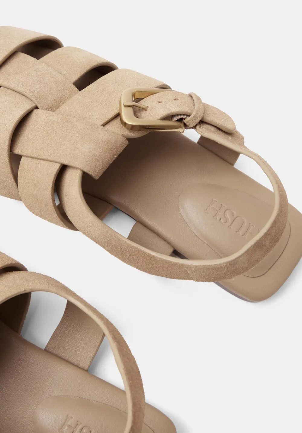 hush Flats|Sandals|Leather Caged Fisherman Sandals Stone