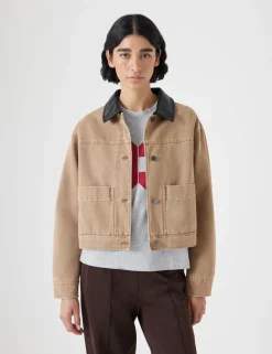 hush Jackets & Coats|Leather Collar Cropped Jacket Camel Brown