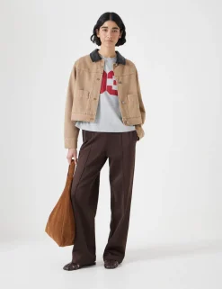 hush Jackets & Coats|Leather Collar Cropped Jacket Camel Brown