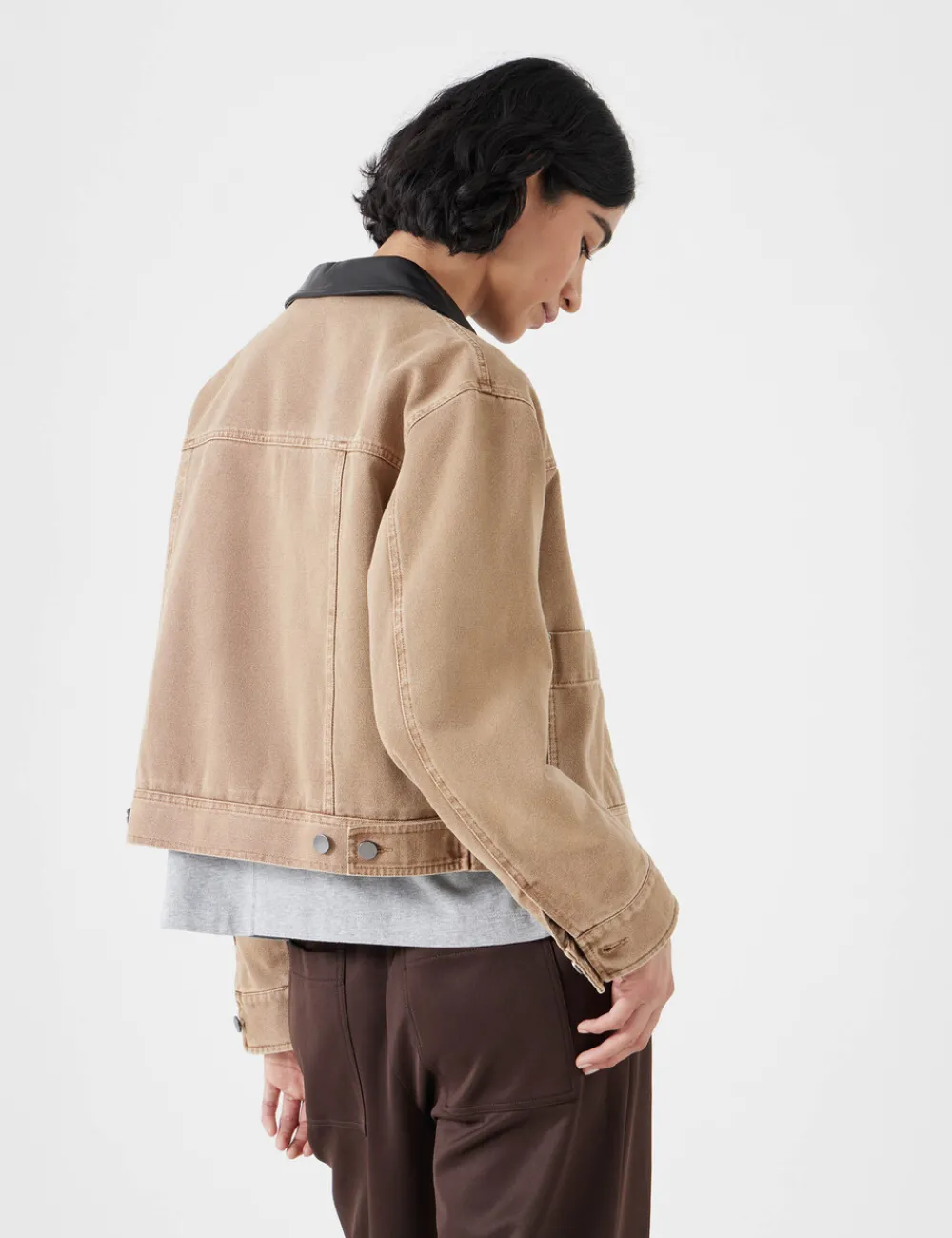 hush Jackets & Coats|Leather Collar Cropped Jacket Camel Brown