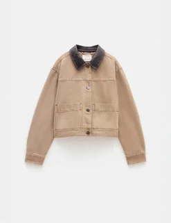 hush Jackets & Coats|Leather Collar Cropped Jacket Camel Brown