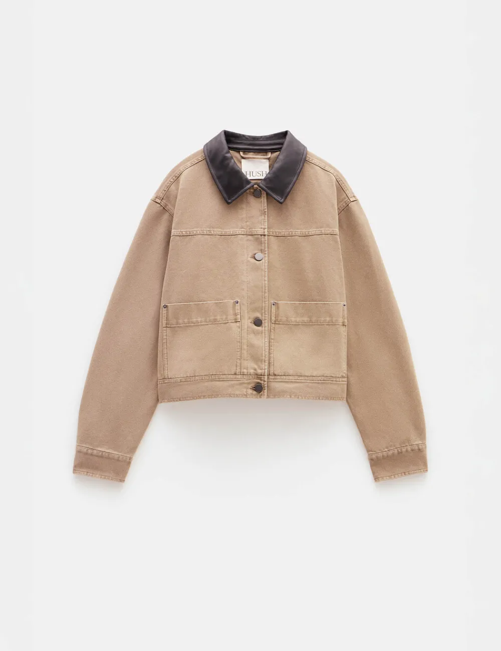 hush Jackets & Coats|Leather Collar Cropped Jacket Camel Brown