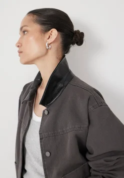 hush Jackets & Coats|Leather Collar Cropped Jacket Charcoal Grey
