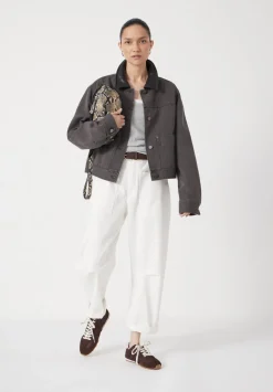 hush Jackets & Coats|Leather Collar Cropped Jacket Charcoal Grey