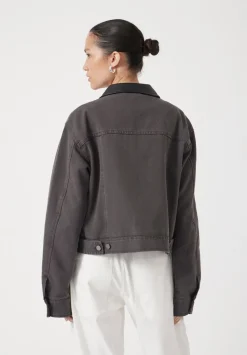 hush Jackets & Coats|Leather Collar Cropped Jacket Charcoal Grey