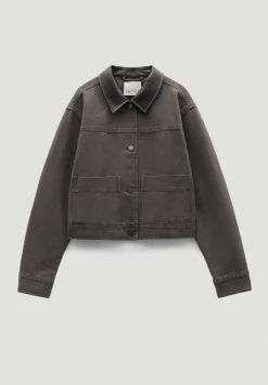 hush Jackets & Coats|Leather Collar Cropped Jacket Charcoal Grey
