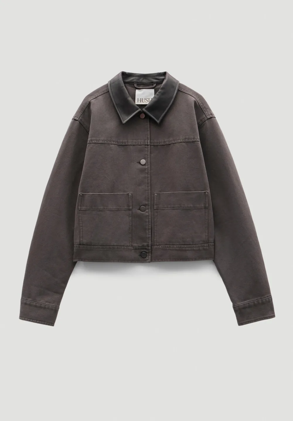 hush Jackets & Coats|Leather Collar Cropped Jacket Charcoal Grey