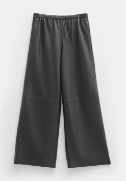 hush Trousers|Leather Cropped Wide Leg Trousers Black