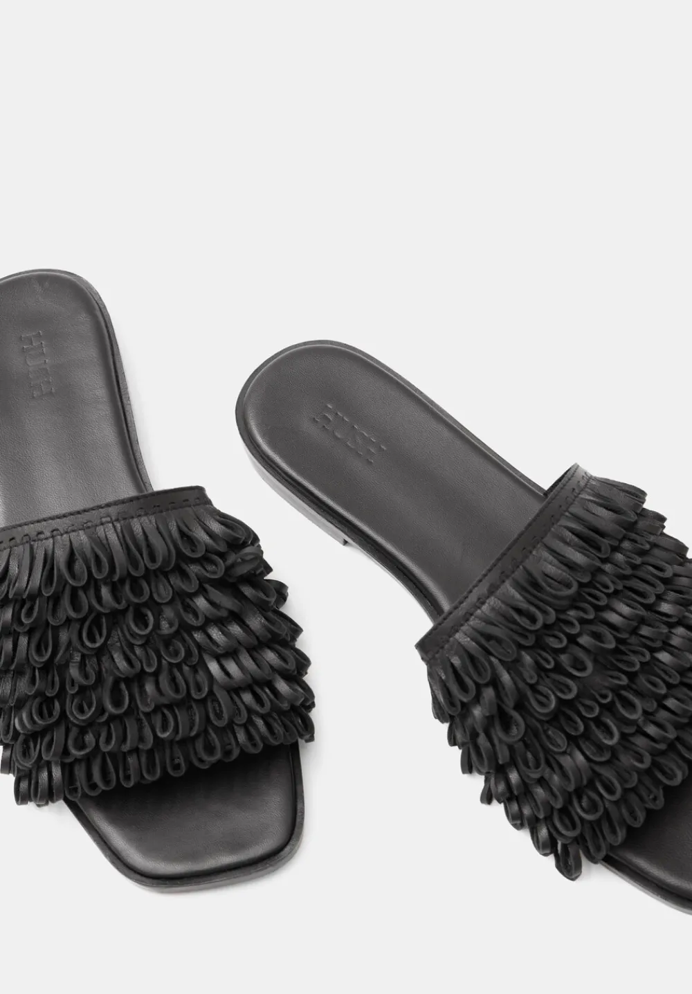 hush Sandals|Flats|Leather Fringe Sandals Black