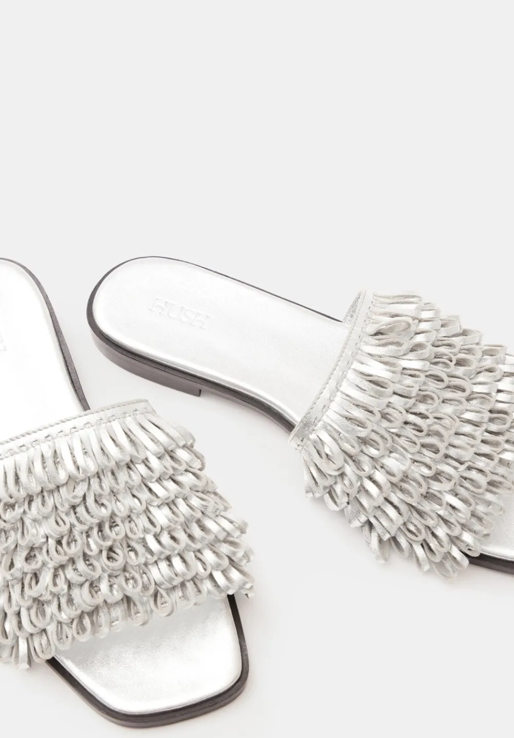 hush Sandals|Flats|Leather Fringe Sandals Silver