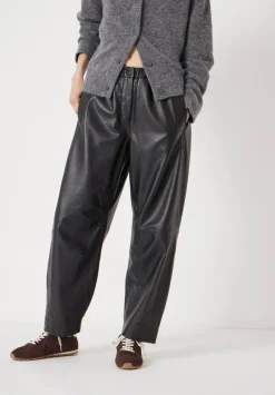 hush Trousers|Leather Jack Barrel Trousers Black