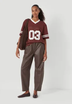 hush Trousers|Leather Jack Barrel Trousers Chocolate brown