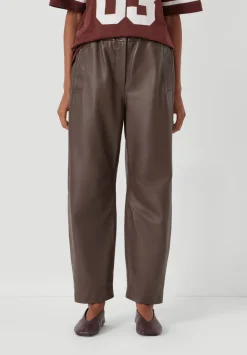 hush Trousers|Leather Jack Barrel Trousers Chocolate brown
