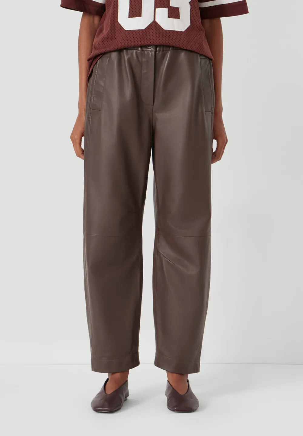 hush Trousers|Leather Jack Barrel Trousers Chocolate brown