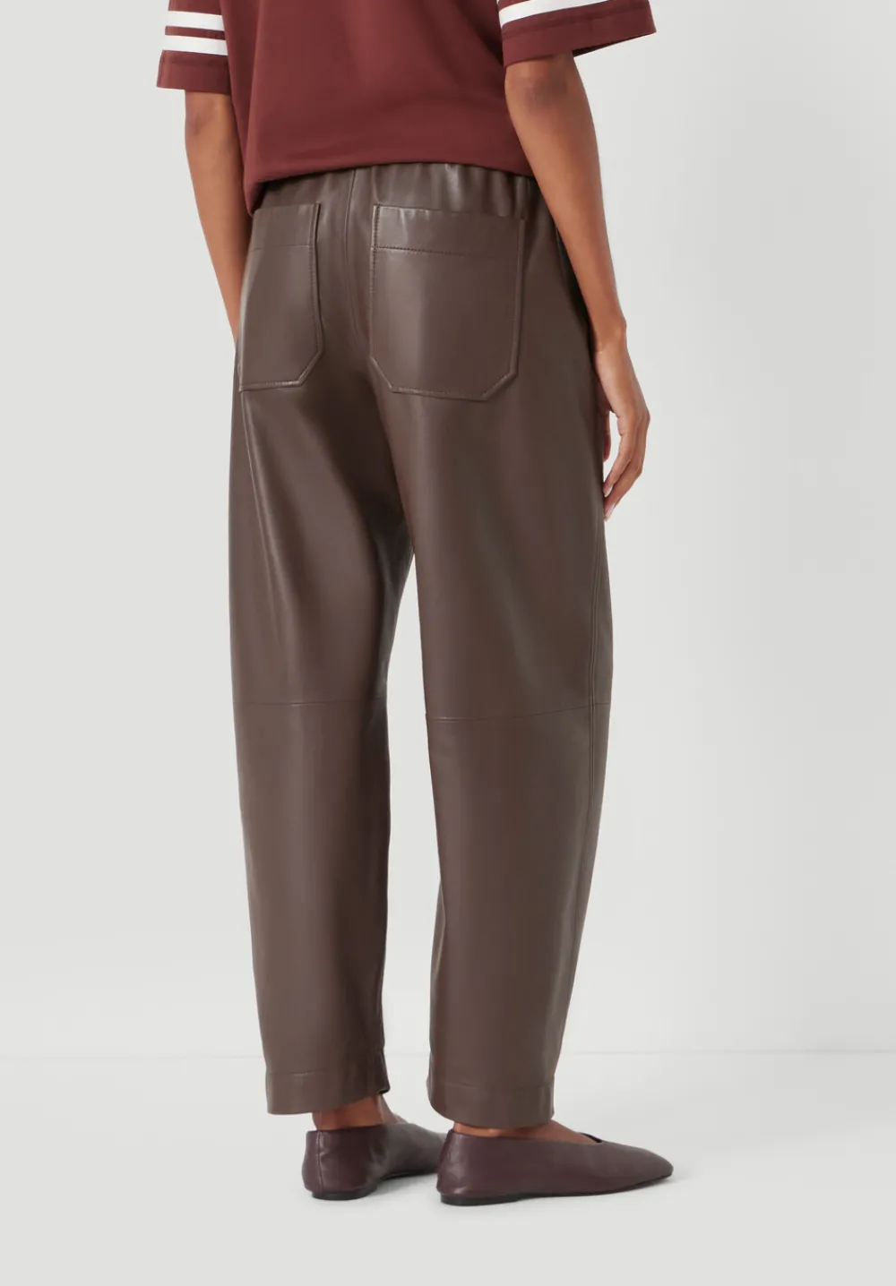hush Trousers|Leather Jack Barrel Trousers Chocolate brown