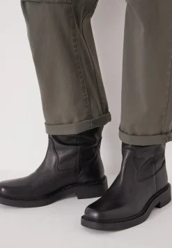 hush Heels|Boots|Leather Slouchy Biker Boot Black