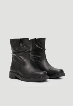 hush Heels|Boots|Leather Slouchy Biker Boot Black