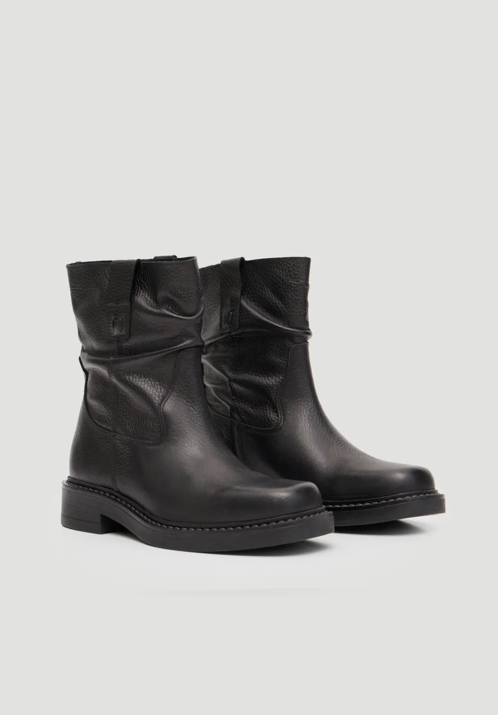 hush Heels|Boots|Leather Slouchy Biker Boot Black