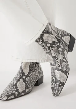hush Heels|Boots|Leather Snake Print Square Toe Boots Natural snake