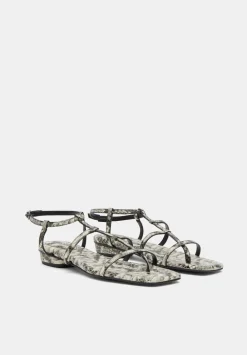 hush Sandals|Heels|Leather Strappy Low Heel Sandals Natural snake