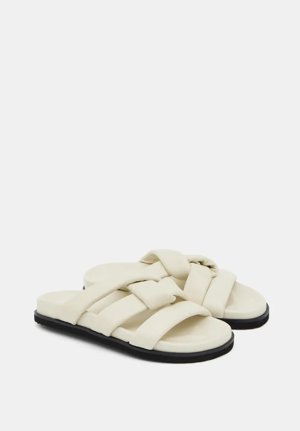 hush Sandals|Flats|Leather Twist Footbed Sandals Off White