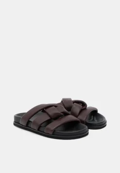 hush Sandals|Flats|Leather Twist Footbed Sandals Burgundy Red