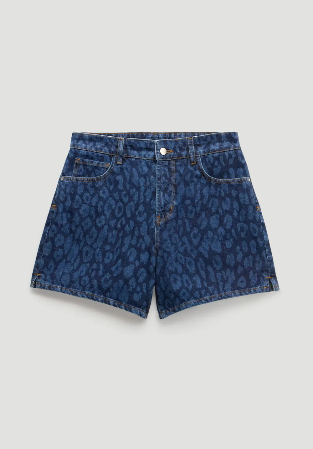hush Shorts|Leopard Print Essential Denim Shorts Laser Leopard Print Mid Blue