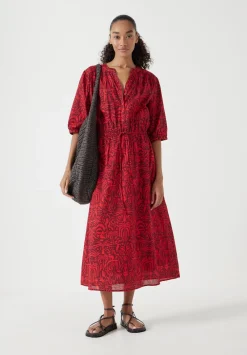 hush Dresses|Lhea Printed Midi Cotton Dress Lotus Red