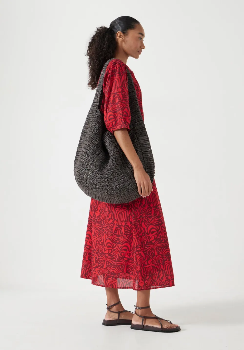 hush Dresses|Lhea Printed Midi Cotton Dress Lotus Red
