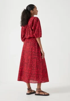 hush Dresses|Lhea Printed Midi Cotton Dress Lotus Red